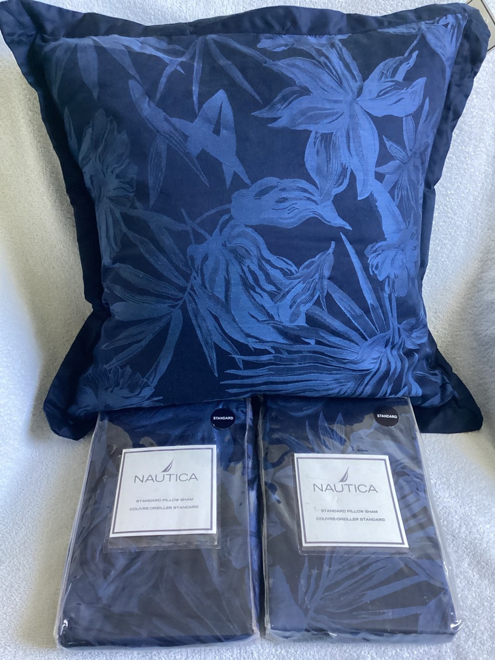 Nautica Tropical Palm Havana Midnight Blue Throw Pillow NWT Standard Shams 2 NIP